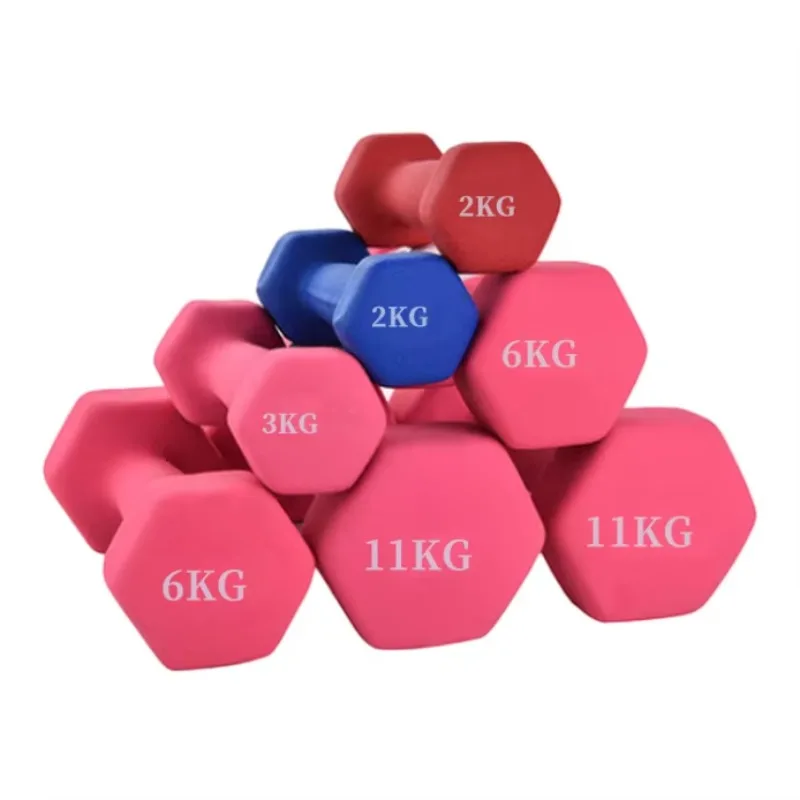 Colorful Hexagonal Neoprene Dumbbells, Cast Iron Hand Weights for Home Fitness, Body Shaping, Beginner Workout & Fat Burning