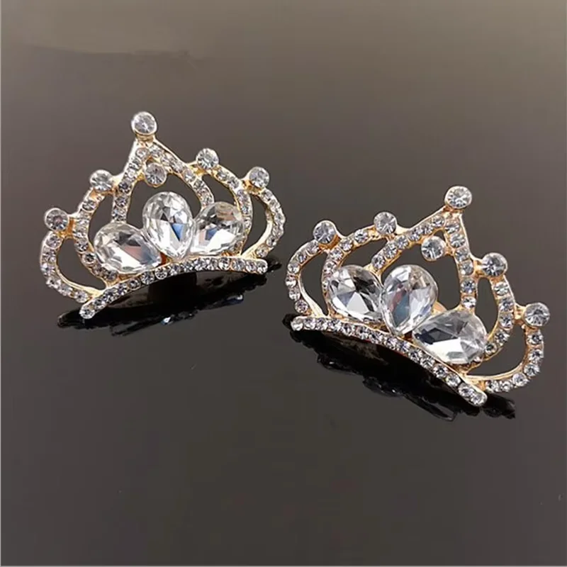 5Pcs 2.7CM*3.8CM Gold/Silver Rhinestone Tiara Crown Embellishments Wedding Dress Decoration Gift DIY Accessories Crafts