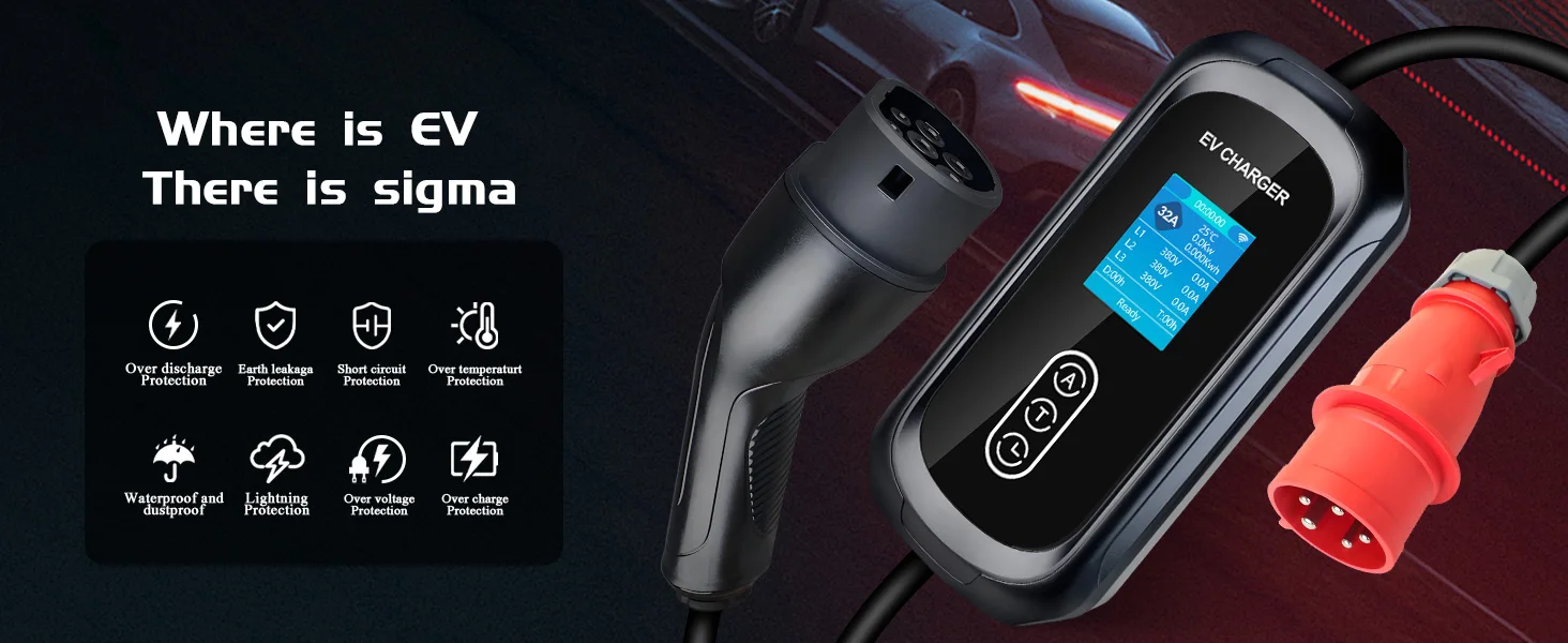 Isigma Tragbares EV-Ladegerät, 32 A, 22 kW, Typ 2, Lade-Wallbox über Tuya-App, WLAN-Set, Ladezeit, Elektrofahrzeug, Hybrid-Autos, 5 m – Detail 1
