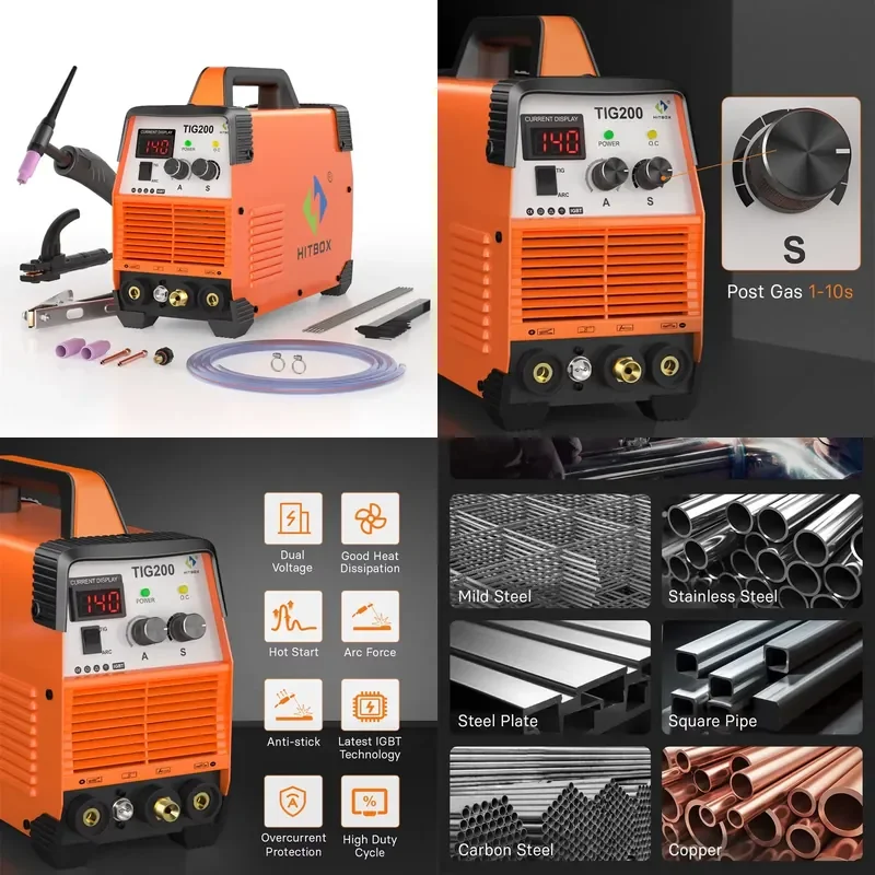 Máquina de Soldar TIG200 2 en 1, Soldadora MMA ARC HF TIG IGBT Inverter, con Función Arc Force y Hot Start, para Uso en Exteriores y en Casa