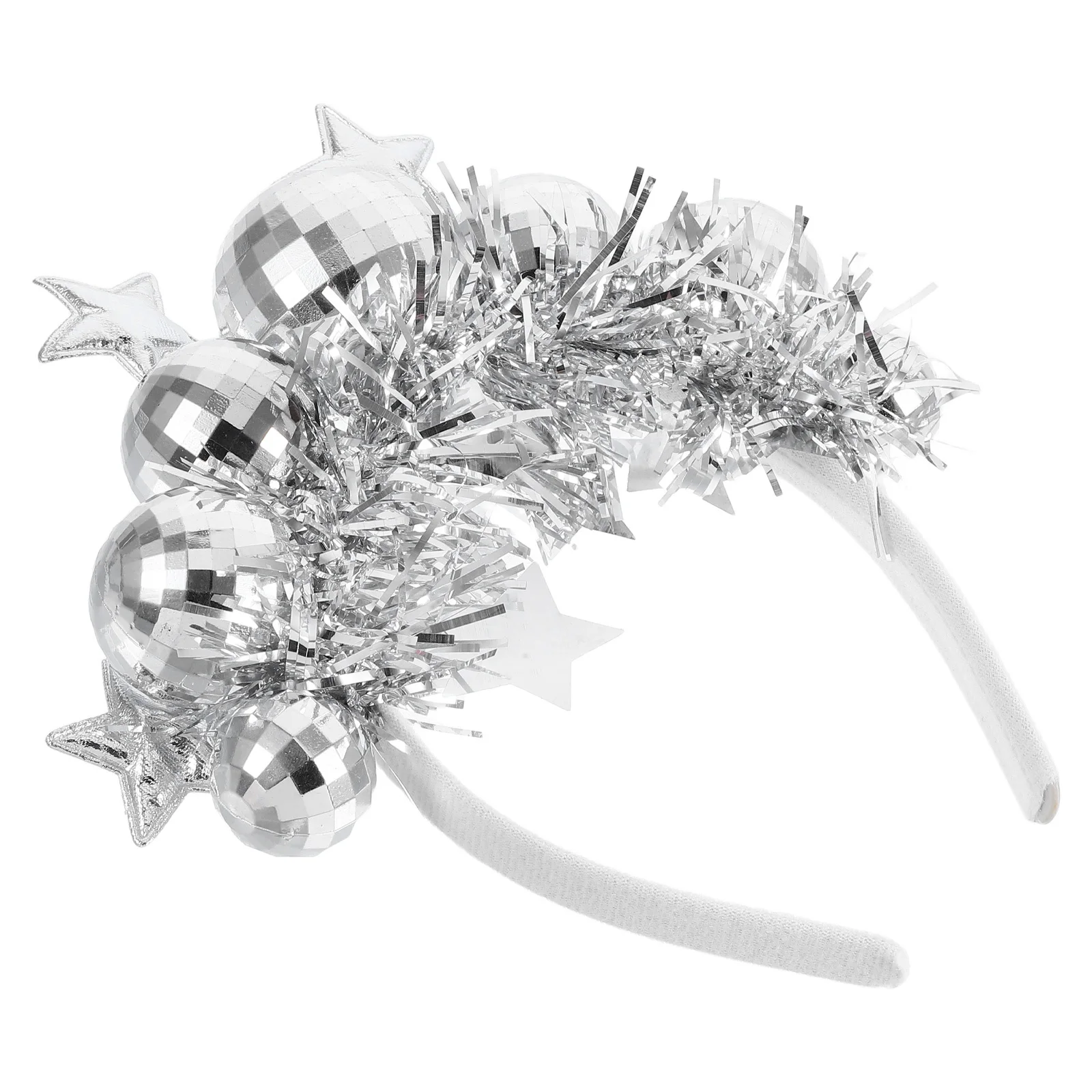 Sparkling Disco Ball Headband for Girls and Women Metallic Finish with Flowing Tinsel Strips Festive Hair Ornament for Birthday