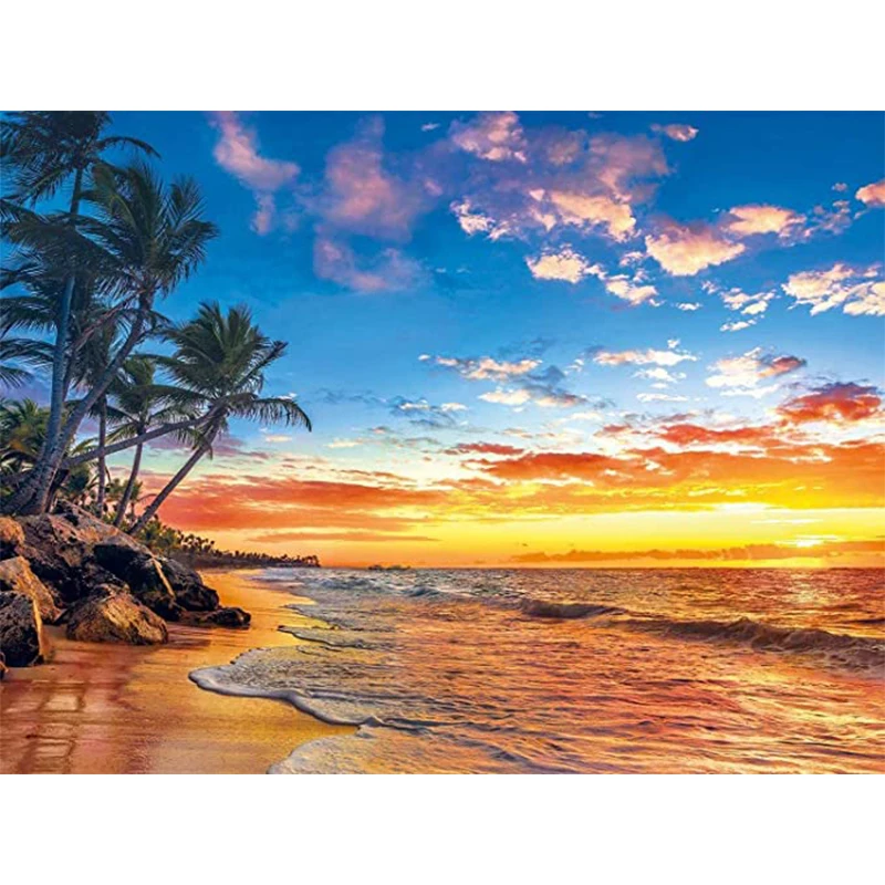 

5D DIY Diamond Painting Seaside Dusk Scenery Sunset Diamond Art Picture Tree Drill Embroidery Mosaic Mural Home Decoration Gift