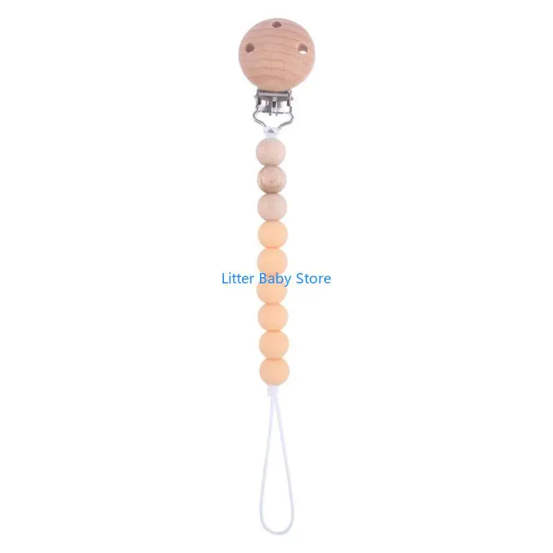 

N80C Baby Pacifier Chain Clip Nursing Teether Soother Holder Silicone Beads Chain Wooden Clip DIY Dummy Nipple Holder Leash