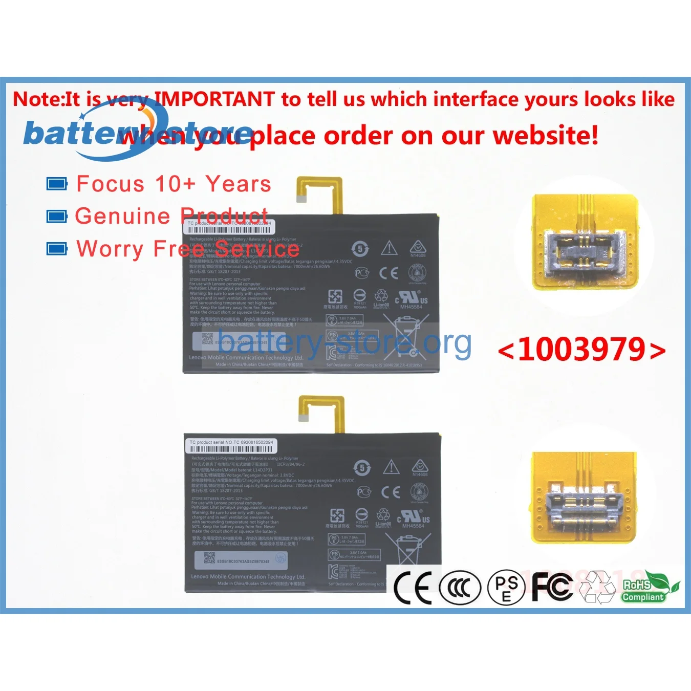 Genuine laptop batteries for L14D2P31,SB18C03763,SB18C25305,SB18C46544,SB18C25306,TAB 4 10 plus,3.8V,3 cell