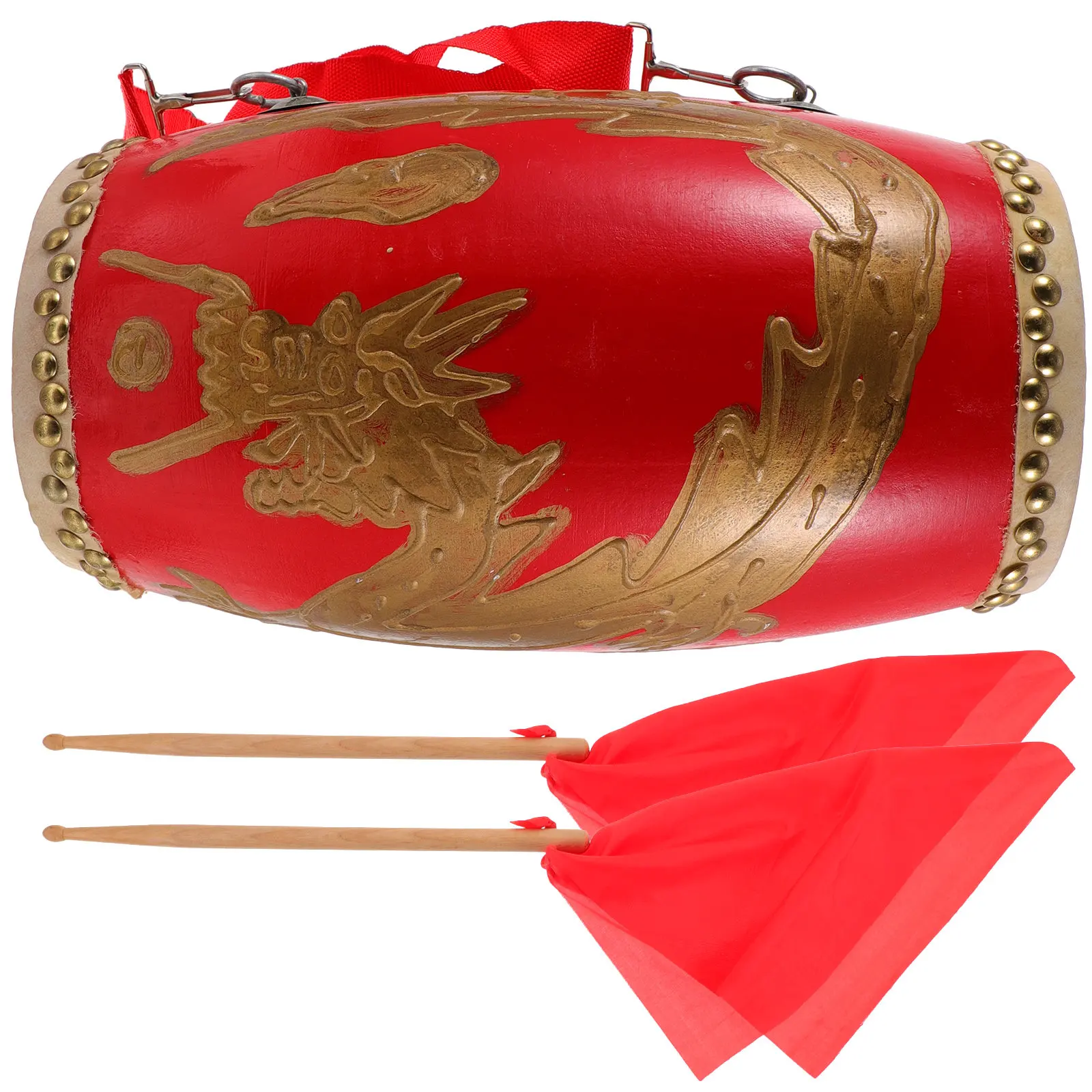 

1 шт. Детский портативный ударный инструмент с узором дракона, красный деревянный поясной барабан для традиционной китайской культуры