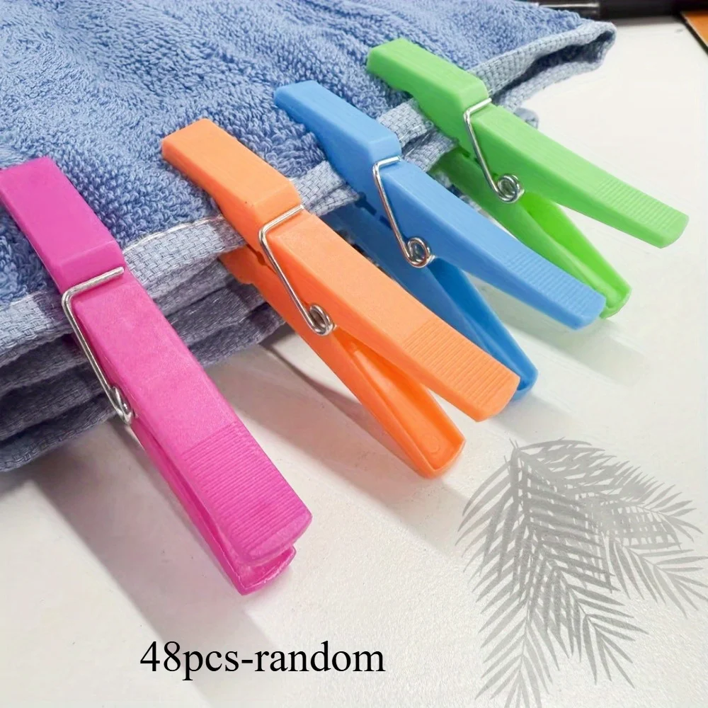 48PCS Random Mixed Color Heavy Windproof Spring Plastic Clothespins Non Slip Outdoor Clothesline Towel Clothes Pegs