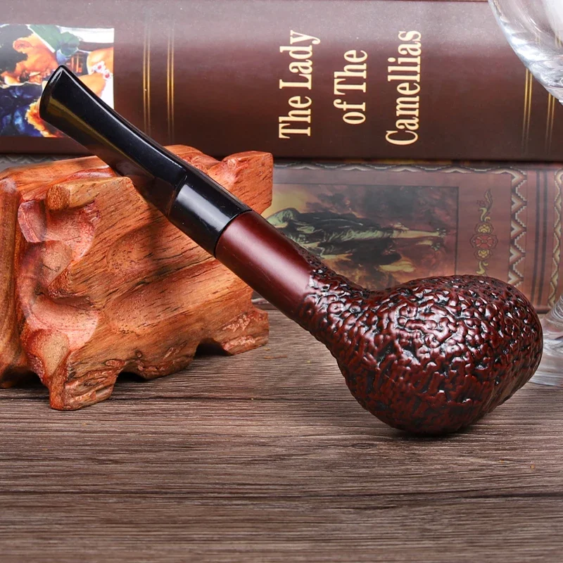 Classic Straight Handle Resin Wood Dark Red Tobacco Pipe Flame Pipe Smoking Pipes With Filters Gift For Father Smoke Tools