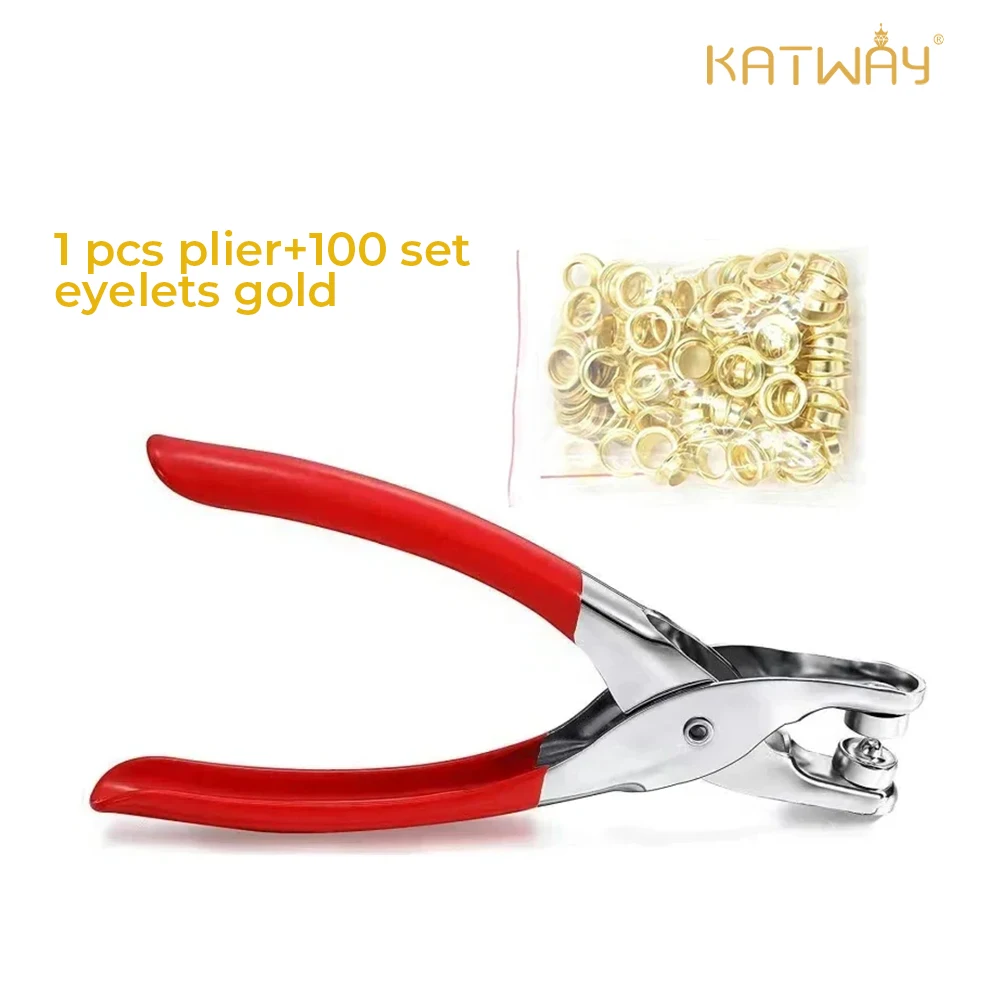 

KATWAY 1 Set 1/4 Inch Grommet Eyelet Tool Kit Plier Set Eyelet Hole Punch Pliers With 100 Metal Eyelets Leather Cloth HH-AA540