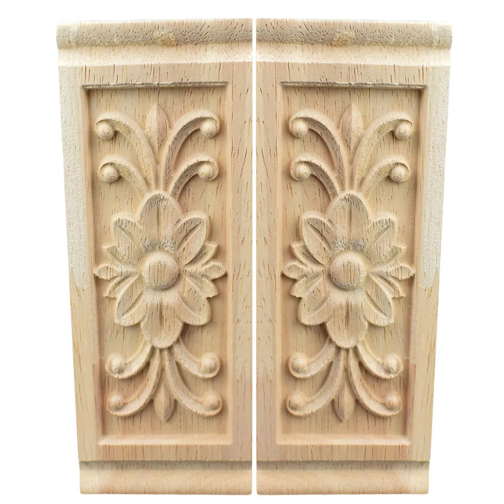 

2PCS Wood Carved Decal Stripe Corner Appliques Long Flower Frame Furniture Decor Woodcarving Figurines Craft Home Decoration