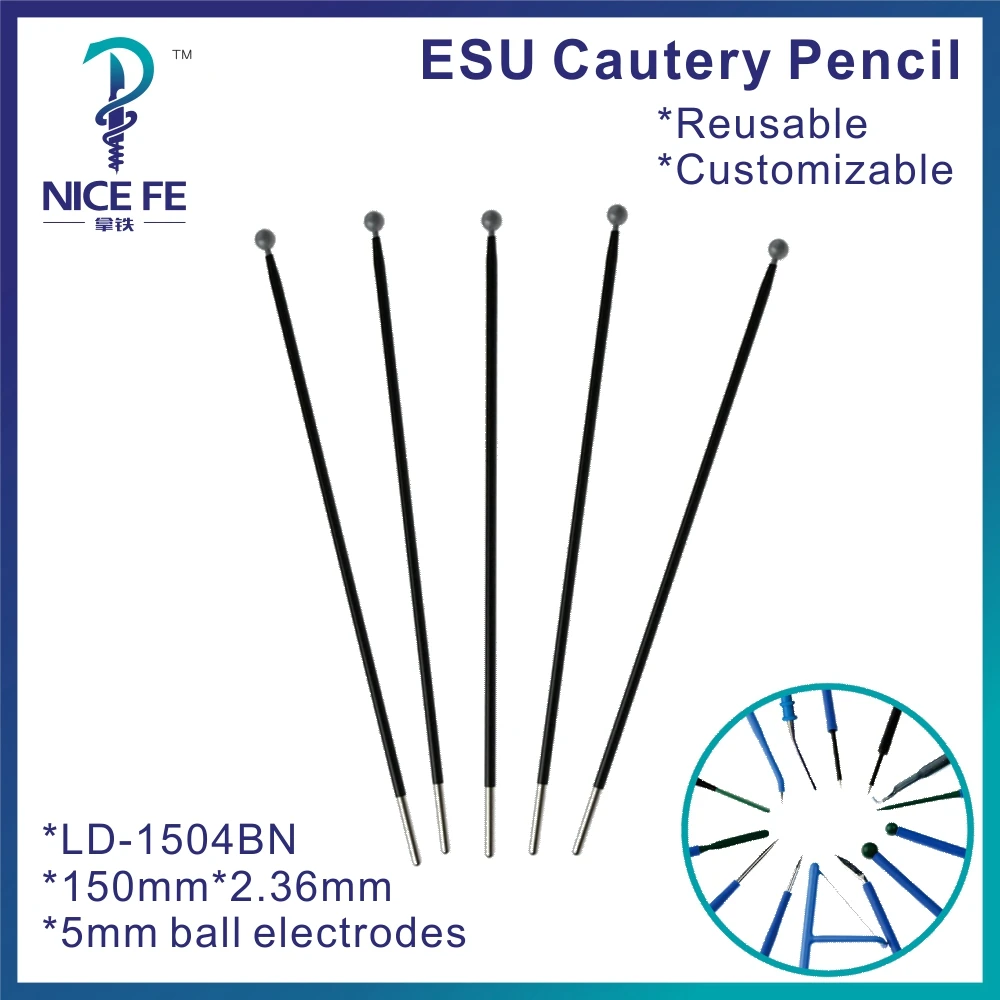 

LD-1504BN 5pcs reusable Wholesale Electrosurgical 5mm ball electrode esu electro surgical tools cautery pencil 150mm*2.36mm