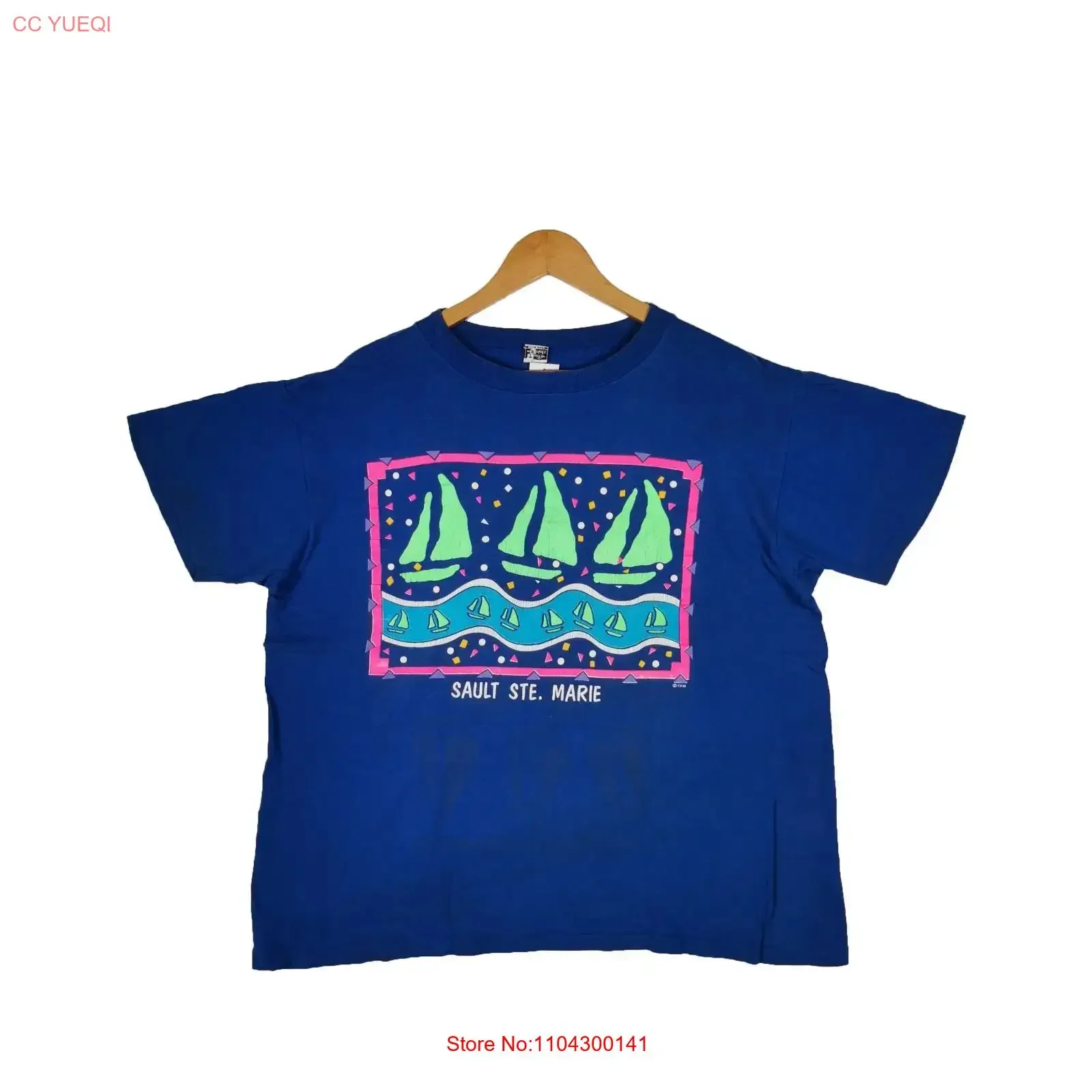 Vintage 90s American T Shirt Sault Ste Marie Sailboat Hawaiian Novelty Size L vintage Washed Soft Comfortable Slightly