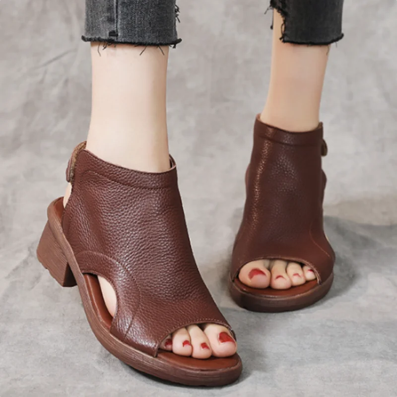 ZXRYXGS Top Cowhide Fish Mouth Boots Summer Sandals 2026 Elegant Temperament Real Leather Cool Ankle Boots Women Trendy Shoes