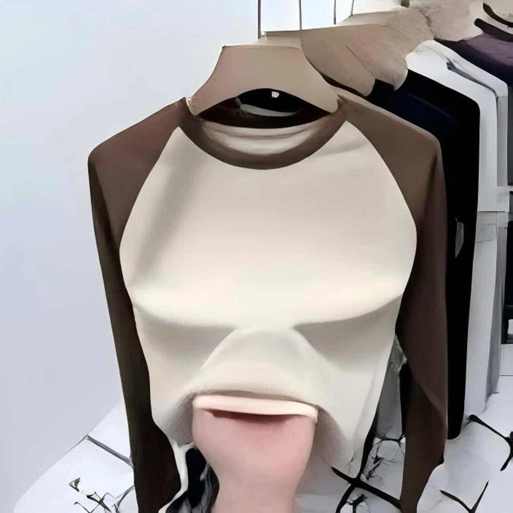 Lässiges Langarm-T-Shirt für Damen mit leichtem Stretch-Polyester-Spandex-Mischung, bequeme Passform für Herbst und Winter