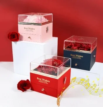 

TC 2025 креативная акриловая упаковка с вечной розой, ящик для часов, день, свадебная подарочная коробка, навсегда цветок, музыкальная шкатулка для драгоценностей для мам