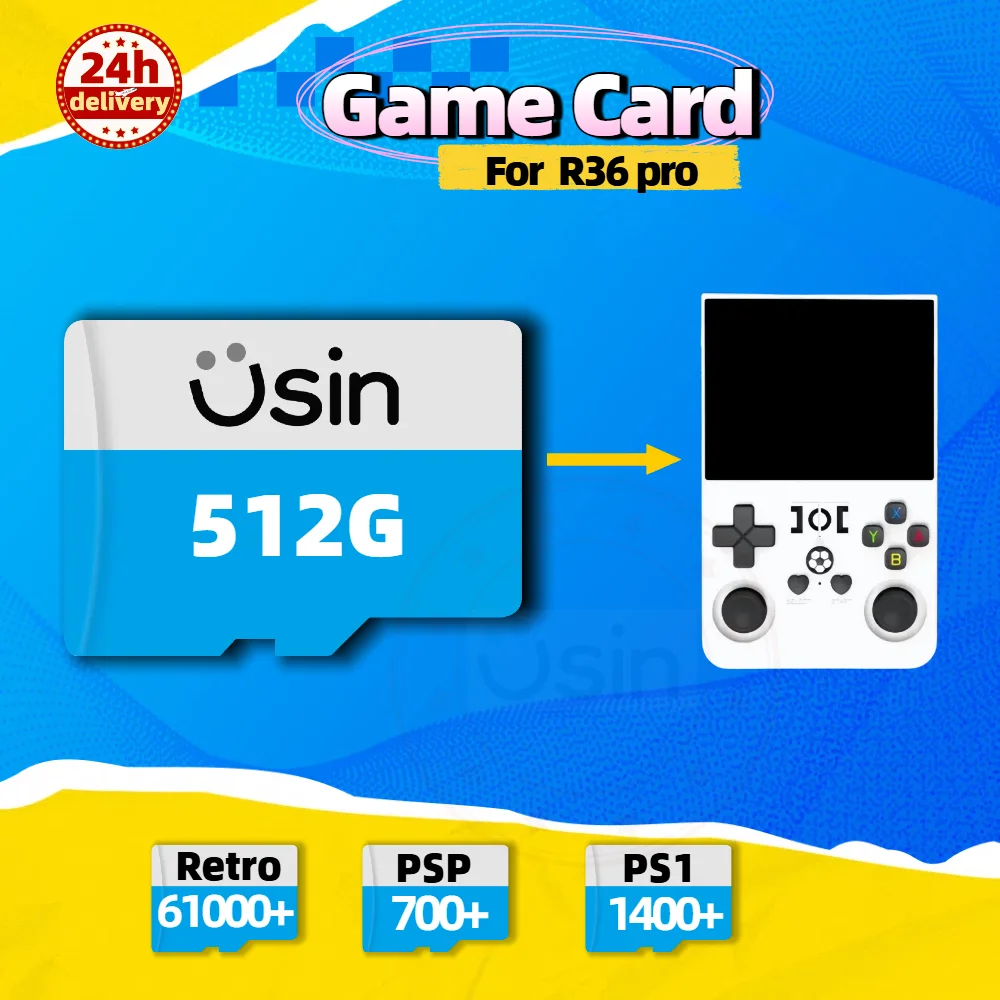 

Game Card For R36 PRO Plug&Play Pre-install Retro Games SD portable Console Gaming Memory TF 512G 256G 128G
