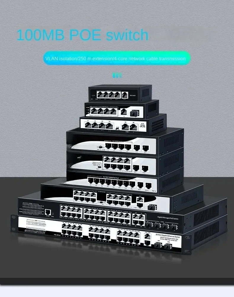4/8/16/24 port network switch 48v active poe switch 150w100Mbps switch