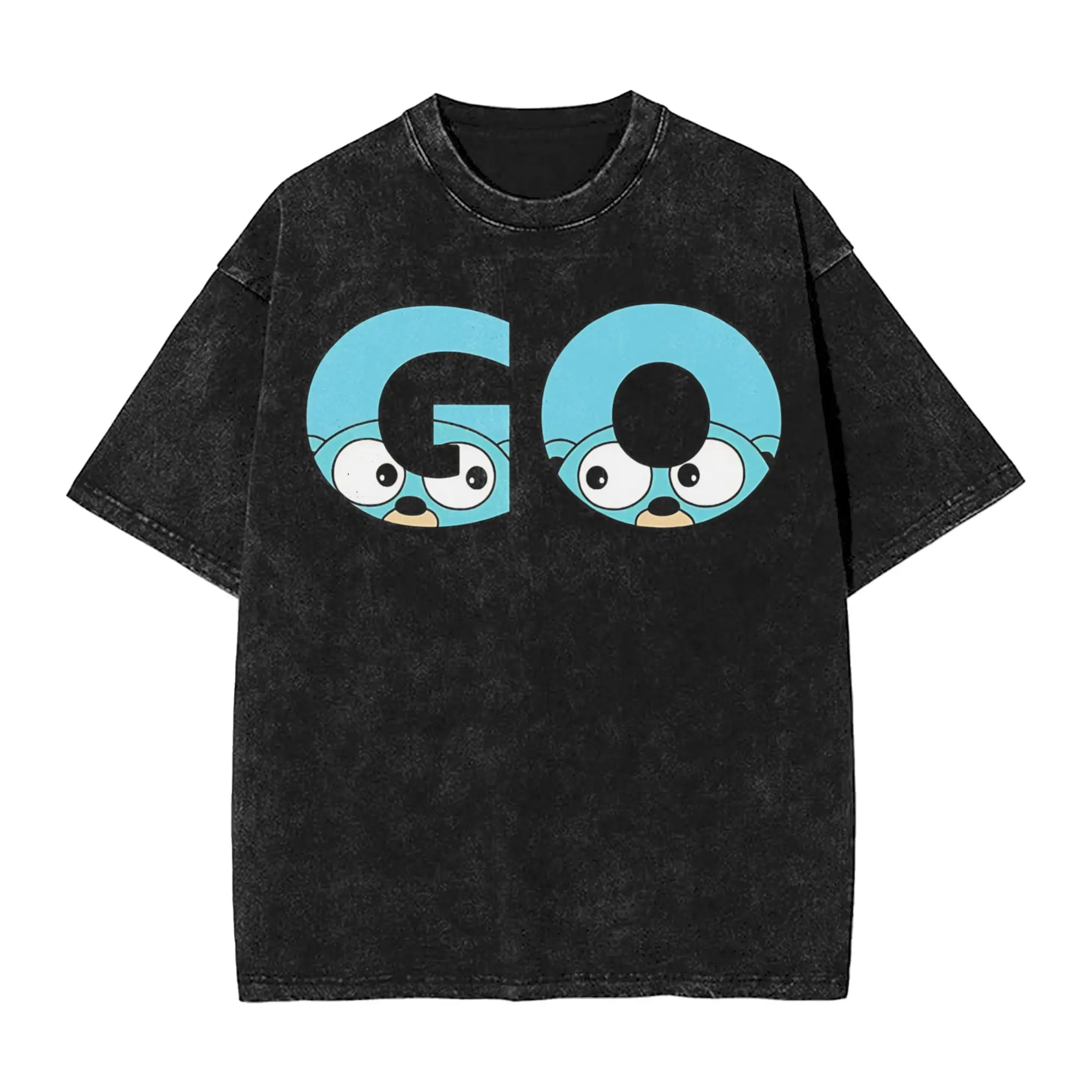 Go gopher  Outfit Washed T Shirt Men Women Streetwear Hip Hop T-Shirt Printed  Tee Shirt 100% Cotton