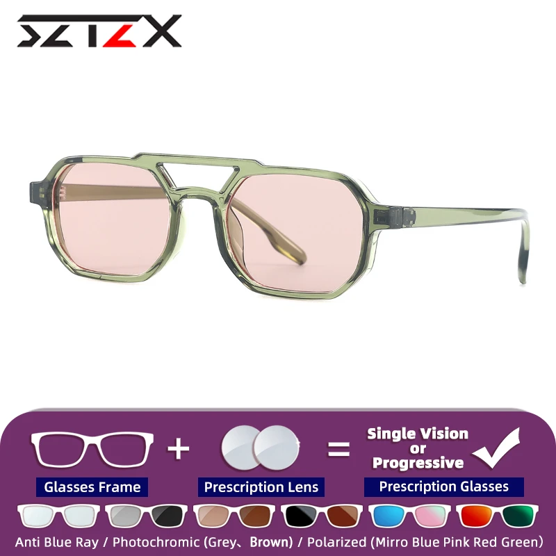 

SZTZX 2025 New Fashion Aviator Style Men Prescription Polarized Sunglasses Women Square Myopia UV400 Protection Driving Glasses