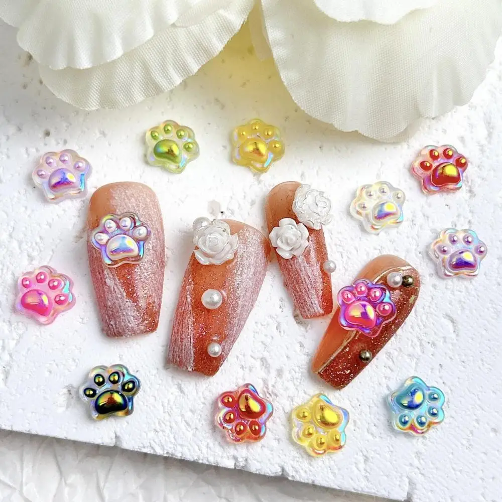 Gradient Colorful Claws Resin Nail Art Charms Cartoon Cute Luminous Mocha Cat Paw Nail Decorations Handmade DIY Manicure Crafts