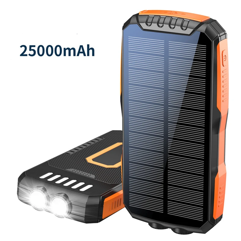 

25000mAh Wireless Solar Power Bank Portable Induction Charger Powerbank for iPhone 14 13 12 Xiaomi Huawei Samsung Spare Battery