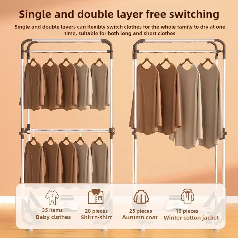 مجفف ملابس كهربائي بقدرة 1500 وات، مجفف ملابس جديد، مجفف منزلي، مسكن للطلاب، ماكينة تجفيف الملابس الصغيرة القابلة للطي، توقيت