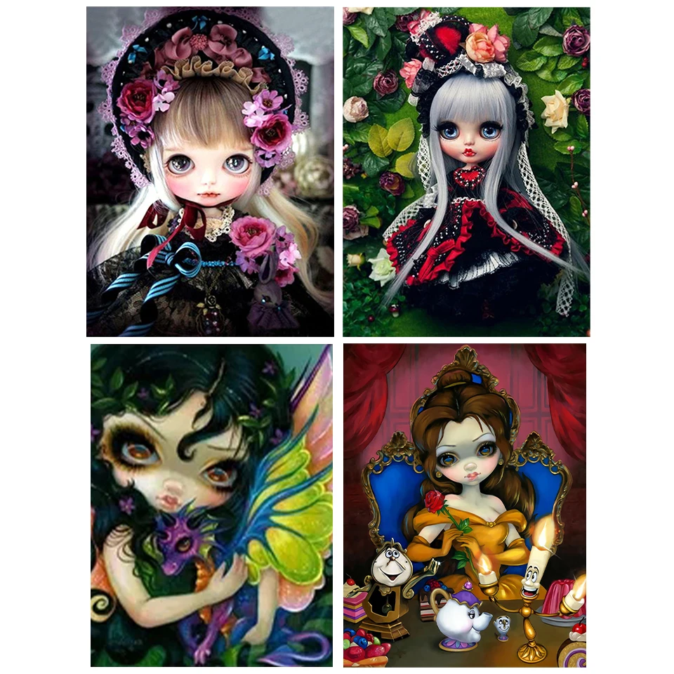 

Cross Stitch Kit Cartoon Gothic Girl Portrait Diamond Painting Mosaic Embroidery New 5D DIY Full Rhinestone Home Decor Gift