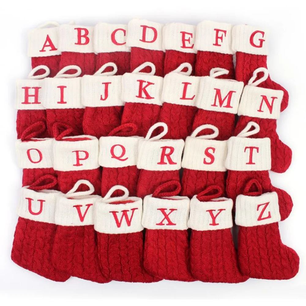 18X14cm Exquisite Christmas Socks Festive Scene Decoration Knitted Christmas Letter Sock Gift Bag Calcetines Navidenos