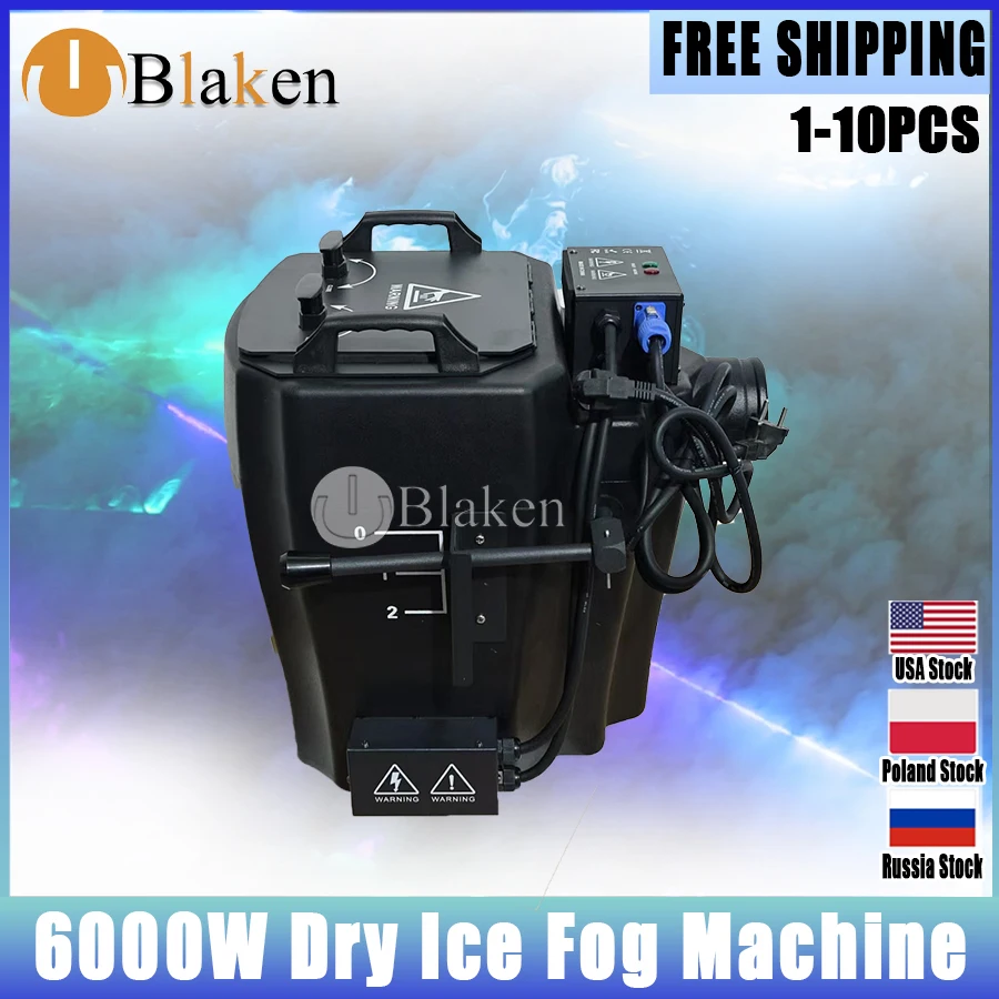 

Free Shipping 1-6Pcs 6000W Dry Ice Fog Machine Stage Low Ground DMX512 Smoke Machine For Wedding Events With Pipe And Nozzle