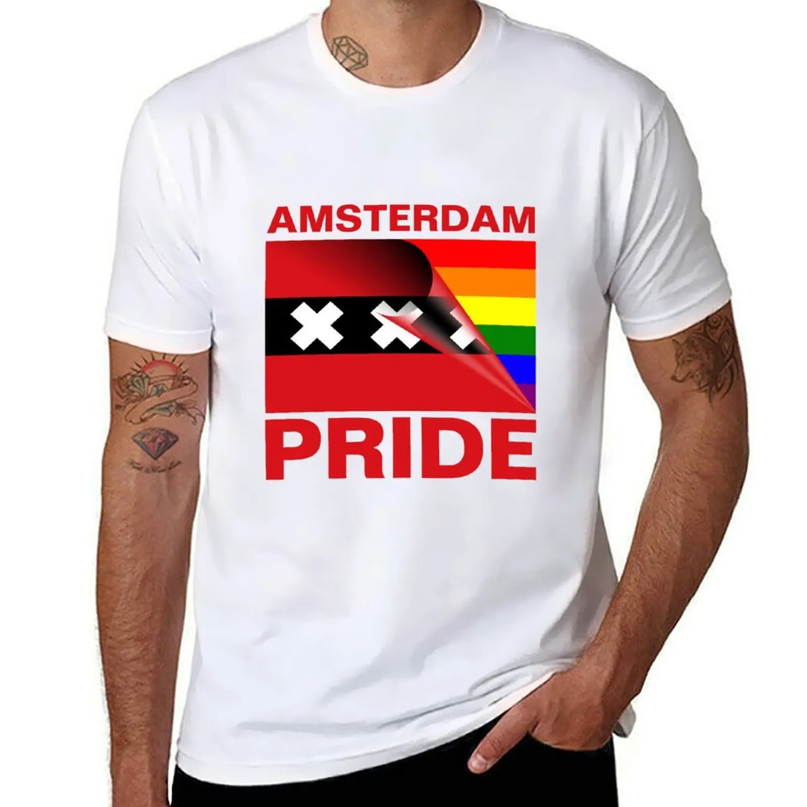 

Amsterdam Pride LGBT Rainbow Flag T-Shirt essential t shirt man t shirts for men casual T-Shirt