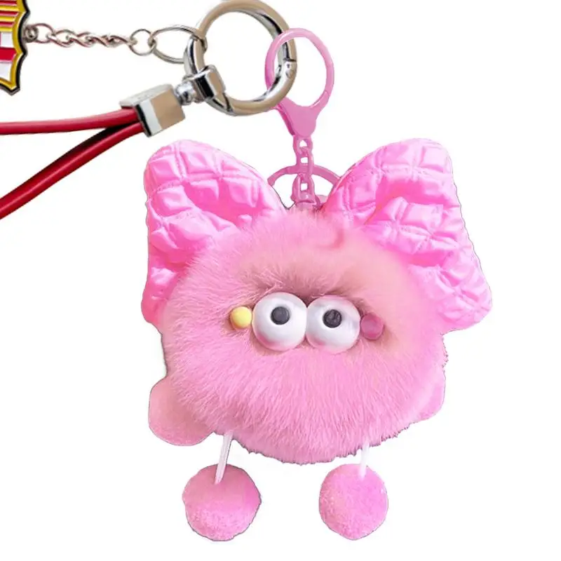 Cute Keychain Pendant Fluffy Ball Keychain Bownot Briquettes Design Purse Backpack Accessories Plush Small Briquettes Pendant