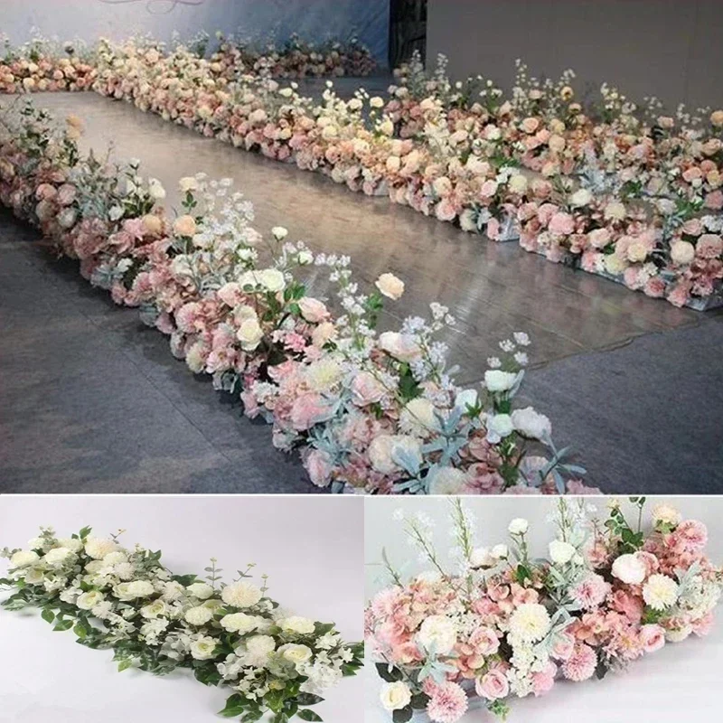 

50/100CM DIY Wedding Flower Wall Arrangement Supplies Silk Peonies Rose Artificial Flower Row Decor Wedding Iron Arch Backdrop