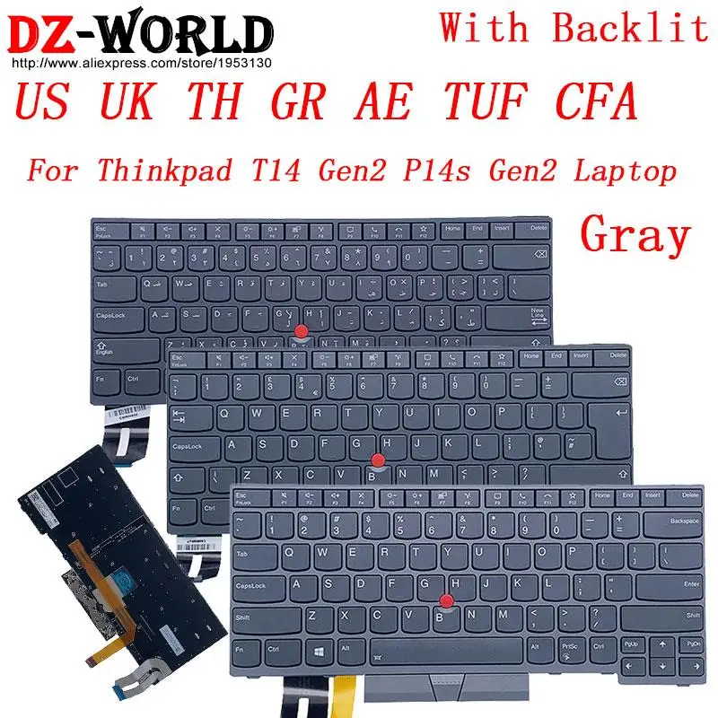 US UK TH GR ARA TUF CFA Gray Backlit Keyboard for Lenovo Thinkpad P14s G2 T14 Gen2 Laptop 5N21B08377 5N21B08406 5N21B08378