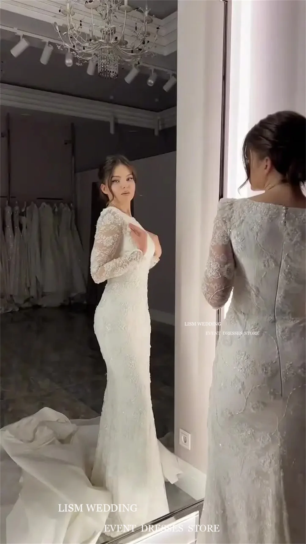 LISM Vintage Lace Wedding Dresses O-Neck Long Sleeves A-Line Bridal Gown With Coat Train Floor Length For Women Vestido de noiva