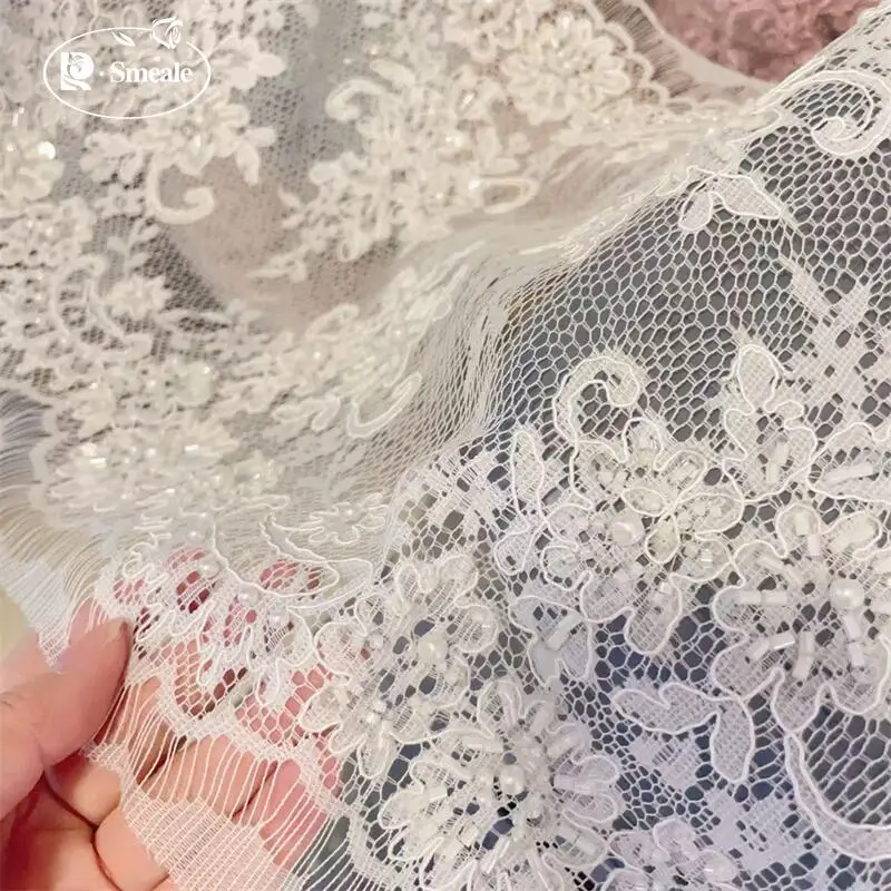 1,5 Meter/Stück. Hochwertiger weißer, genähter Perlen-Spitzenkopfschleier, Hochzeitskleid, dekorative Accessoires, handgefertigt, DIY. – Detail 5