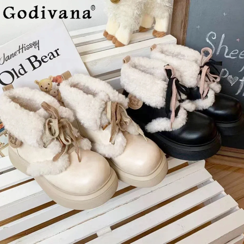 

Autumn Winter Retro Velvet Warm Platform Cotton Shoes Snow Boots Cute Round Head Black Height Raising Women's Shoes