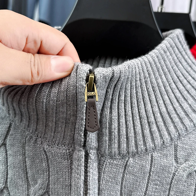 Designer Original Men's Knit Embroidery Sweater Autumn Winter Mock Neck Zipper Jacquard Pullover Business Leisure Keep Warm Tops