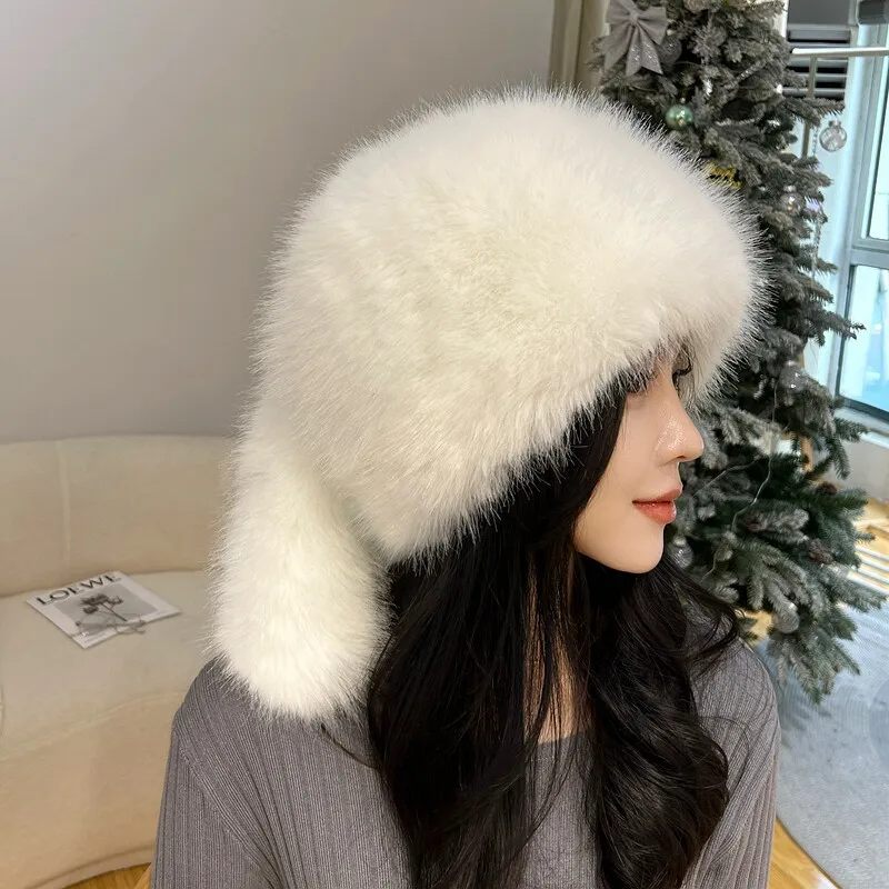 

Новая осенне-зимняя женская шапка из искусственного меха лисы, теплая круглая шапка для снега с пушистым хвостом, дизайнерская шапка из искусственного меха для женщин