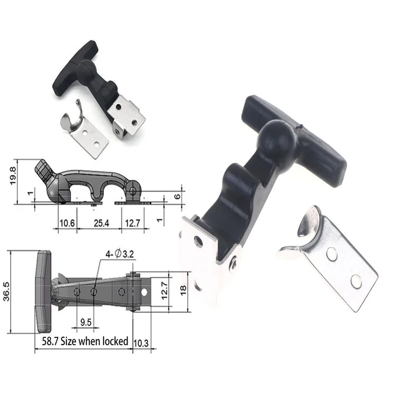 

1Set Rubber Hood Catch With Bracket Elastic Stainless Steel Rubber Hood Catch Flexible T-shaped Drawer Latch For Coolers Boats