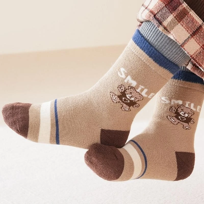 

J15U Breathable Terry Loop Hosiery Socks for Girls Toddler Soft Cotton Knee High Socks Foot Warmers for Autumn Winter 5Pairs