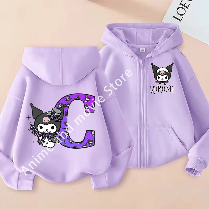 Kuromis Ragazze Bambino Felpe con cerniera Lettere di cartoni animati Felpa slim Inverno Manica lunga Harajuku Pullover Casual con cappuccio Regali carini