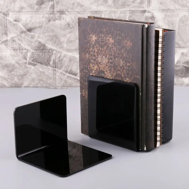 2Pcs Black Acrylic Bookends L-shaped Desk  Desktop Book Holder School Office LibraryBook Stoppe Dropshipping