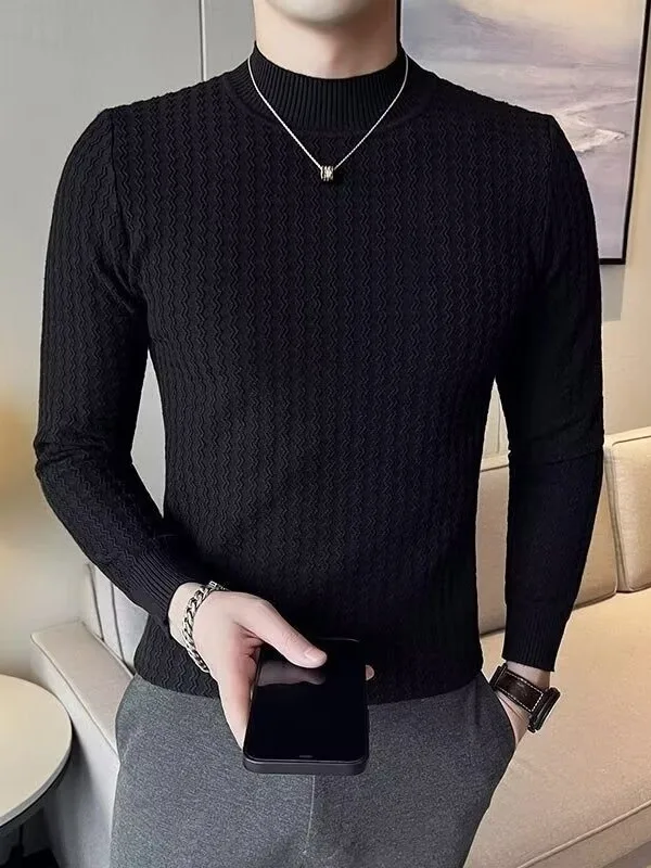 

Elastic f-High Collar Knitted Sweater Men's Slim Fit Warmth Textured Color Base irt Inner Wear Top Quali Pure Fe...
