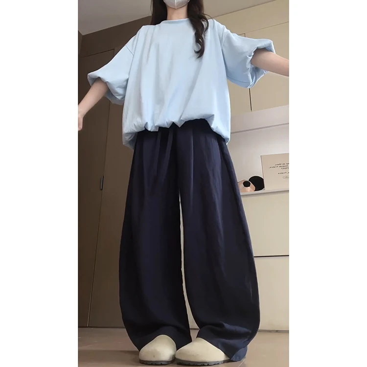 Pantalones de ocio Retro perezosos de cintura alta para mujer, novedad de verano 2021, pantalones deportivos sueltos adelgazantes transpirables de lino, pantalones de pierna recta