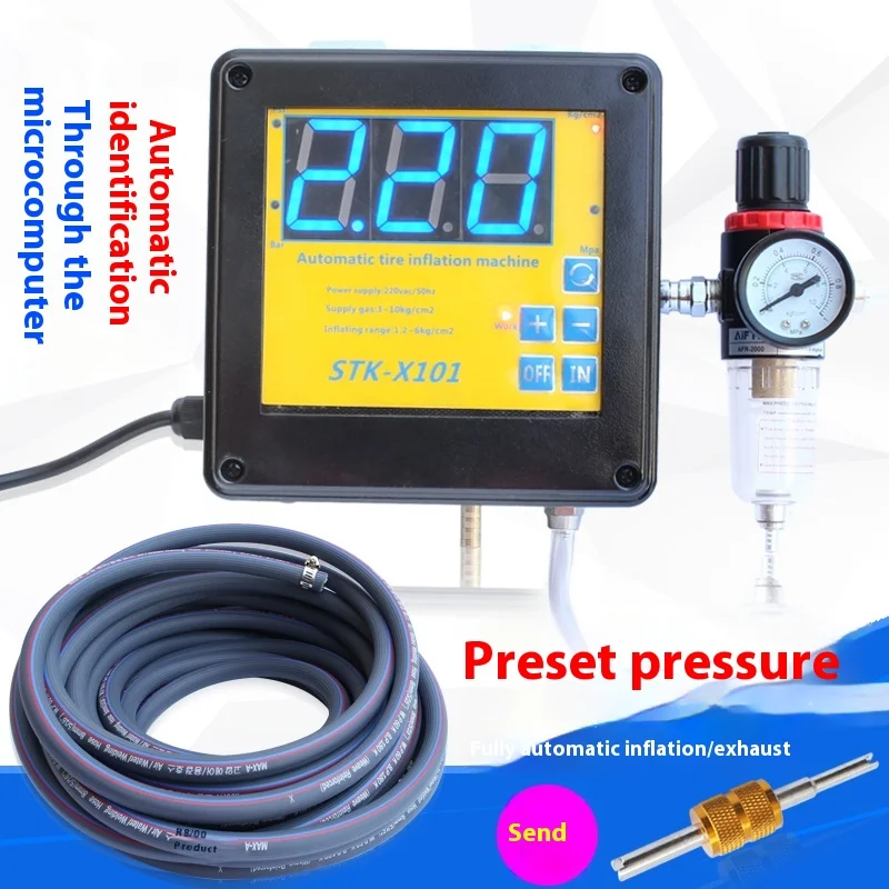 Fully Automatic Car Tire Inflator with Wall-Mounted Gauge Tire Pressure Automatic Inflator Pump for Car Care