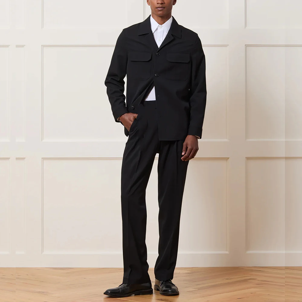 

Fashion Black Men's Suits Square Collar Single Breasted Male Blazer Pant Sets Casual Comfort Business Office Daily 2 Pieces Set