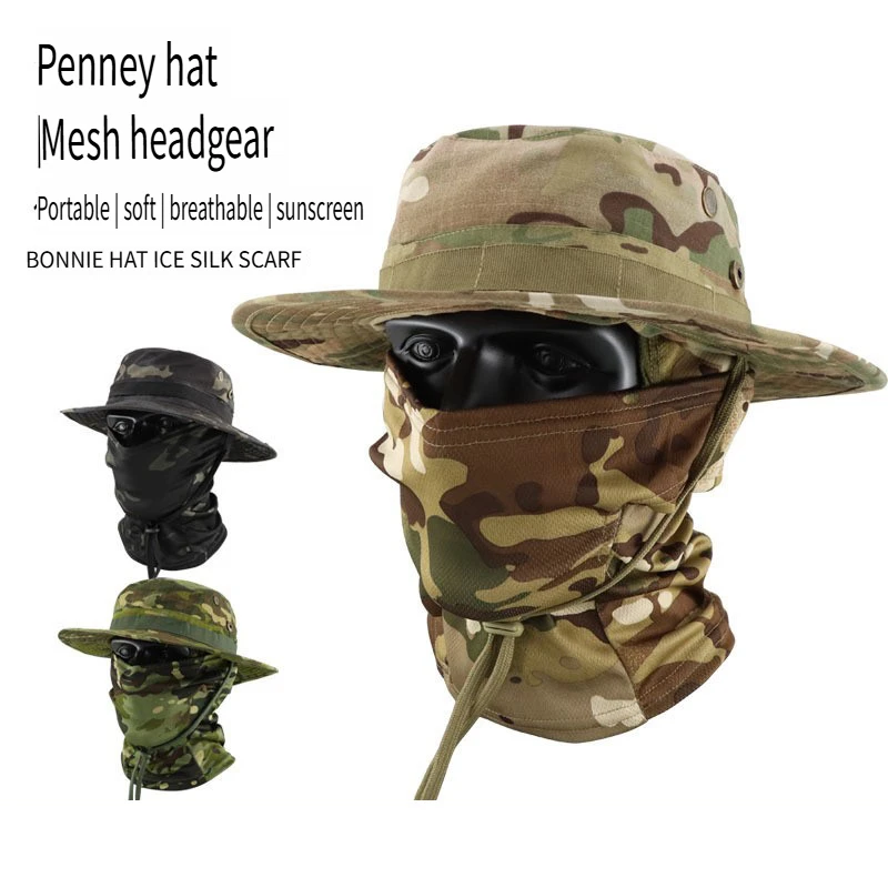 

Camouflage Boonie Hat - Breathable Sun Protection Tactical Head Cover for Outdoor CS, Fishing, Hunting Face Mask