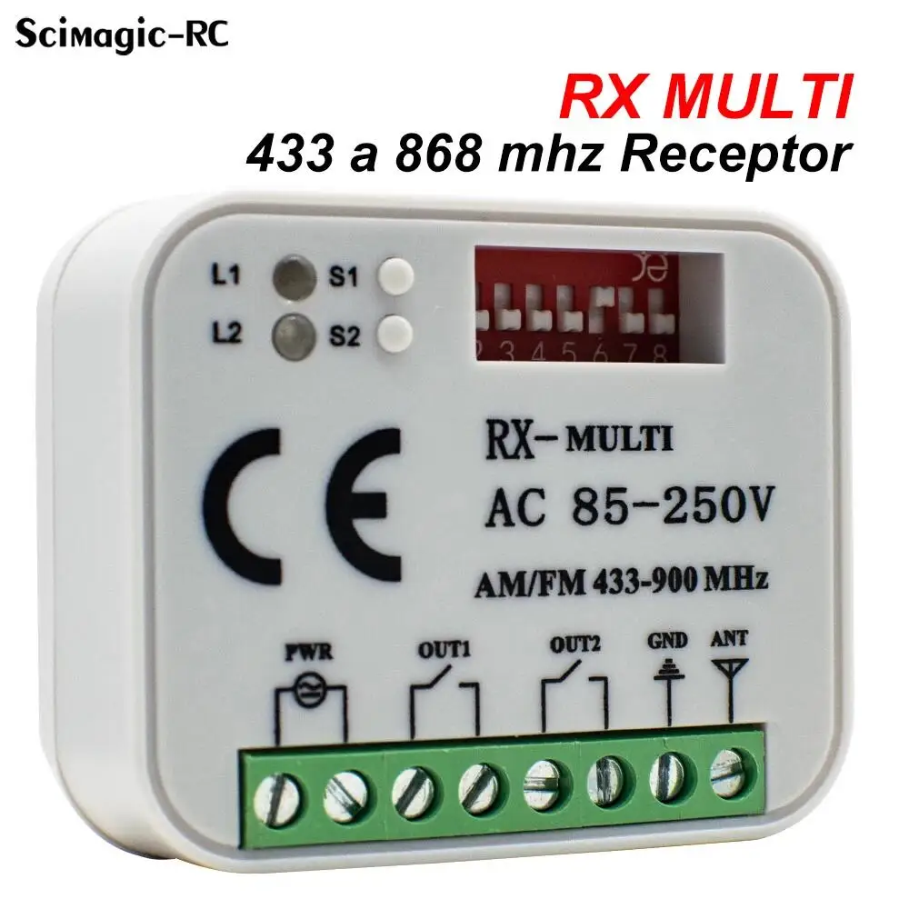 Universal RX Multi Frequency 300-868Mhz Receiver 2CH 12V 24V 220V Relay Module Garage Door Remote Control 433.92Mhz 868Mhz