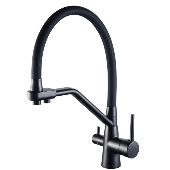 New Design Russia Kitchen Faucet Three-Mode Outlet Elastic Sprayer with Copper Silicone Tube Rotated Mixer and Flexible Tap