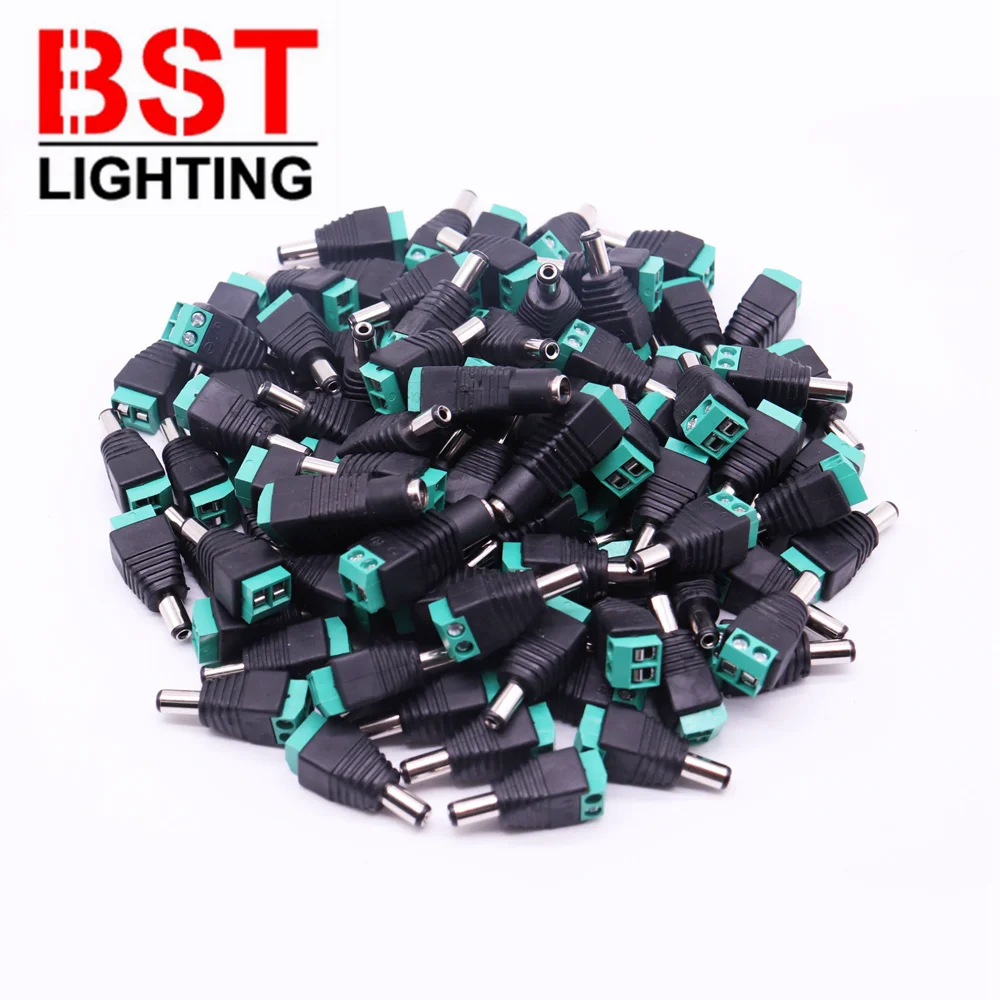 2.1mm x 5.5mm Female Male DC Power Plug Adapter Female Plug Jack Connector Male Plug Socket Green For 3528/5050/5730 LED Strip