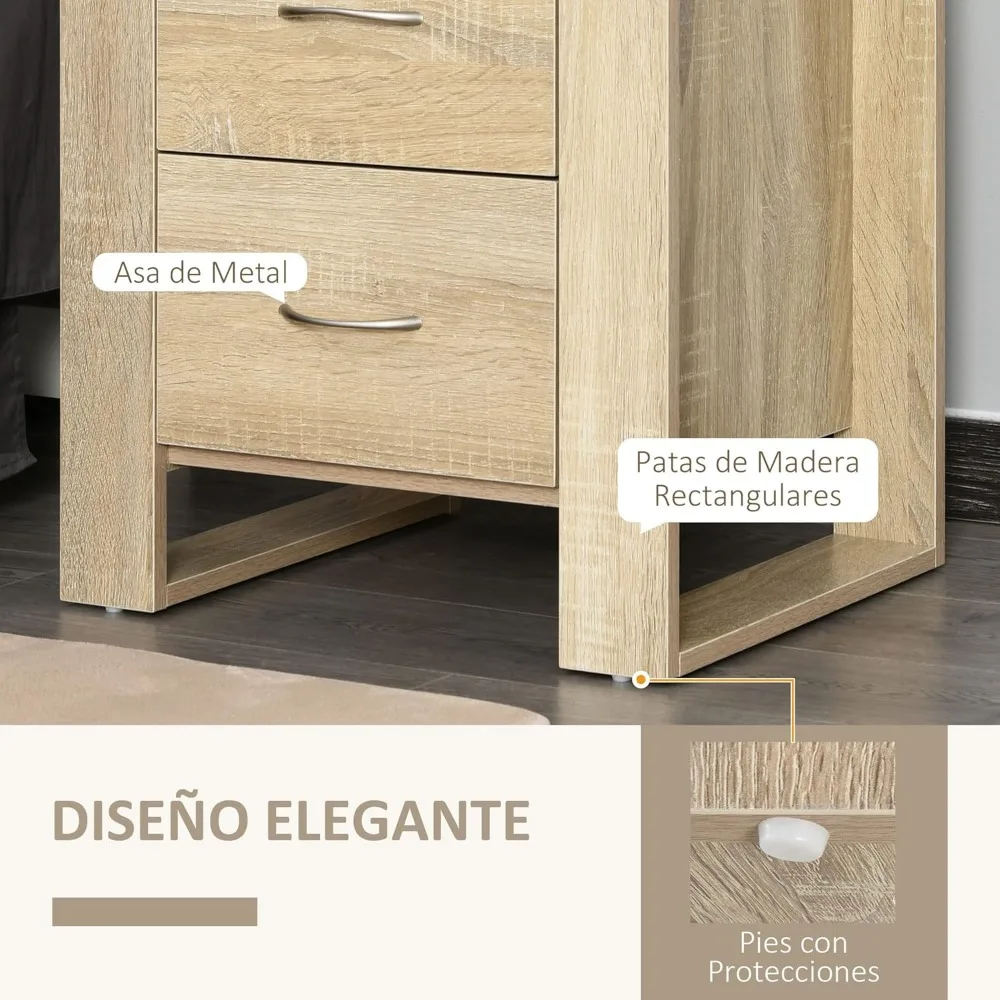 Mesita de Noche Moderna con Cajones، Diseño Natural para Dormitorio 48x39x54 سم #5